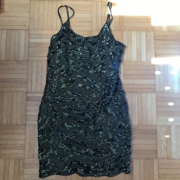 Alice and Olivia Sequinned Olive Green Mini Dress - Picture 4 of 4